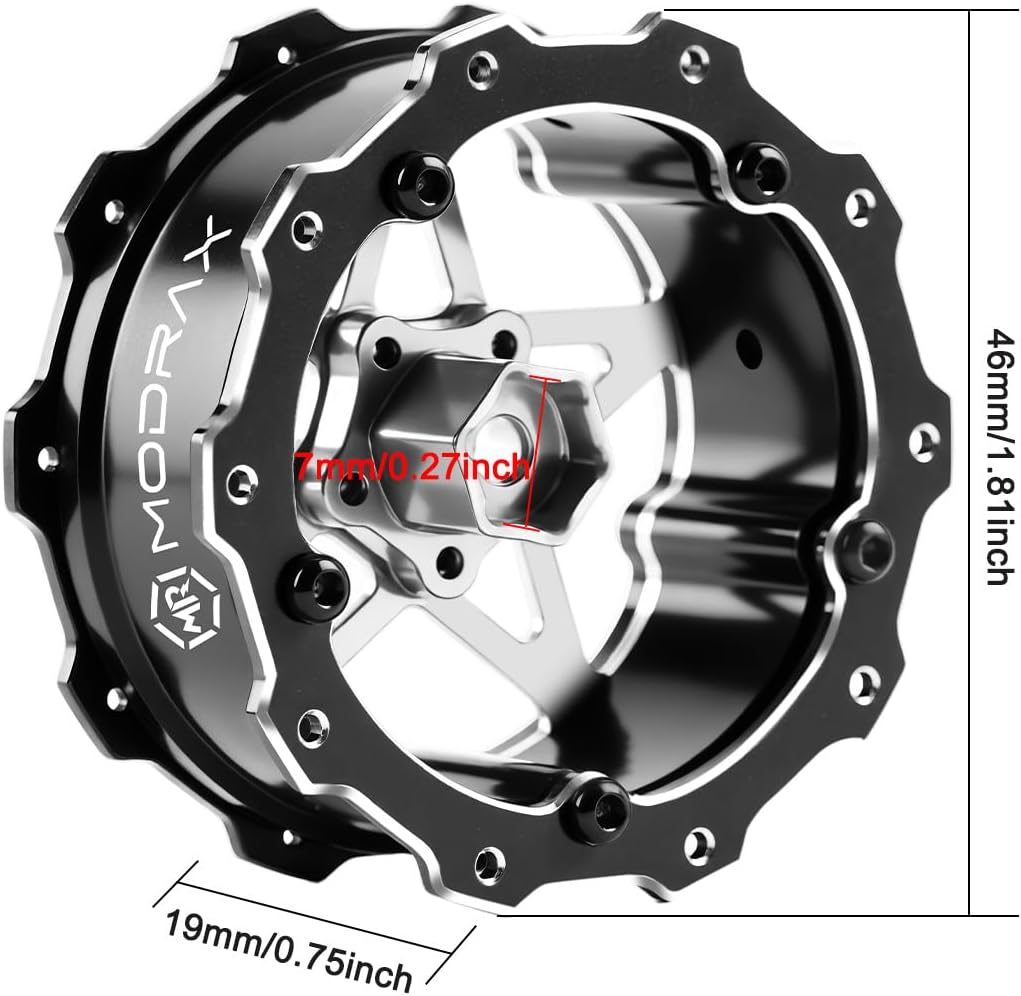 1.8"(46mm) Super RC Wheels, CNC Aluminum Beadlock Wheel Fits for Axial SCX24 TRX4M FCX24 Ascent 18, Compatible with 1.0"/1.2"/1.3" RC Tires (Silver)
