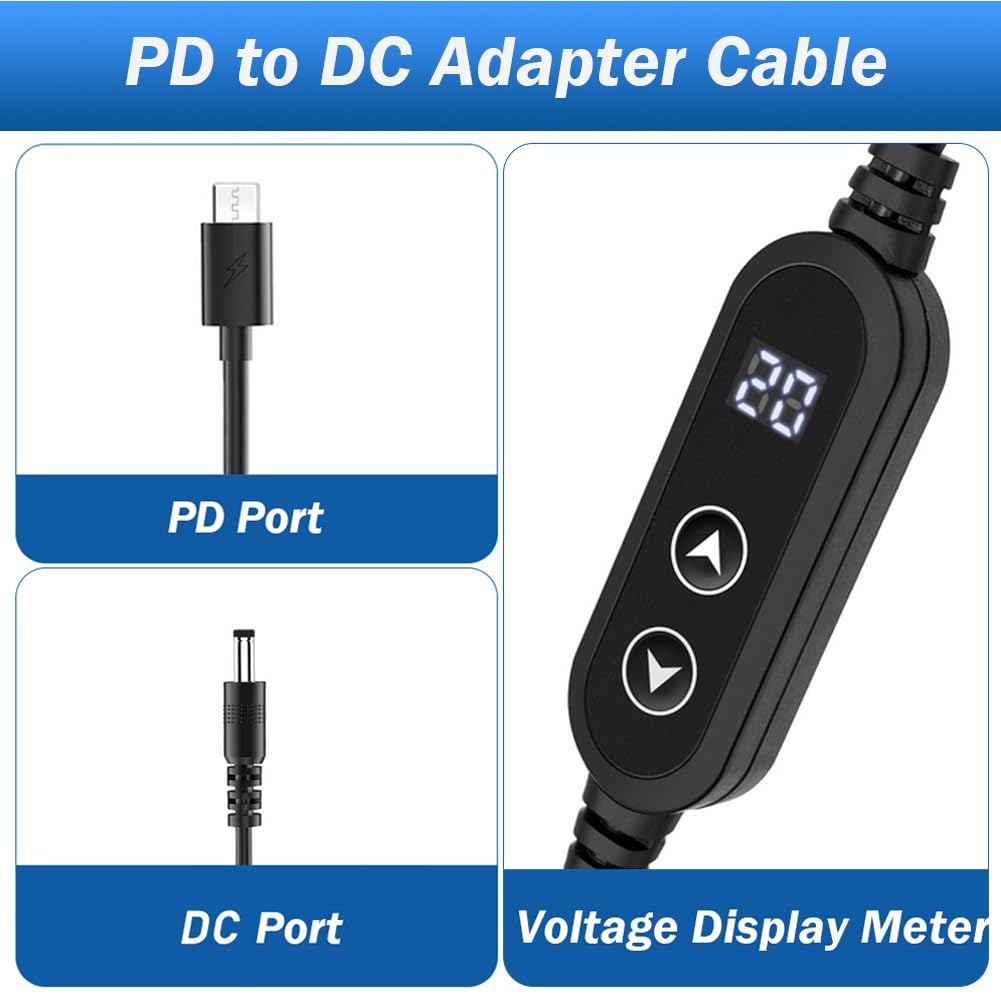 Kabel adaptera PD do DC, 5 V, 9 V, 12 V, 15 V, 20 V, regulowane napięcie, adapter kabla wtykowego typu C z włącznikiem/wyłącznikiem, kabel zasilający z 28 głowicami konwertera DC do routera/laptopa