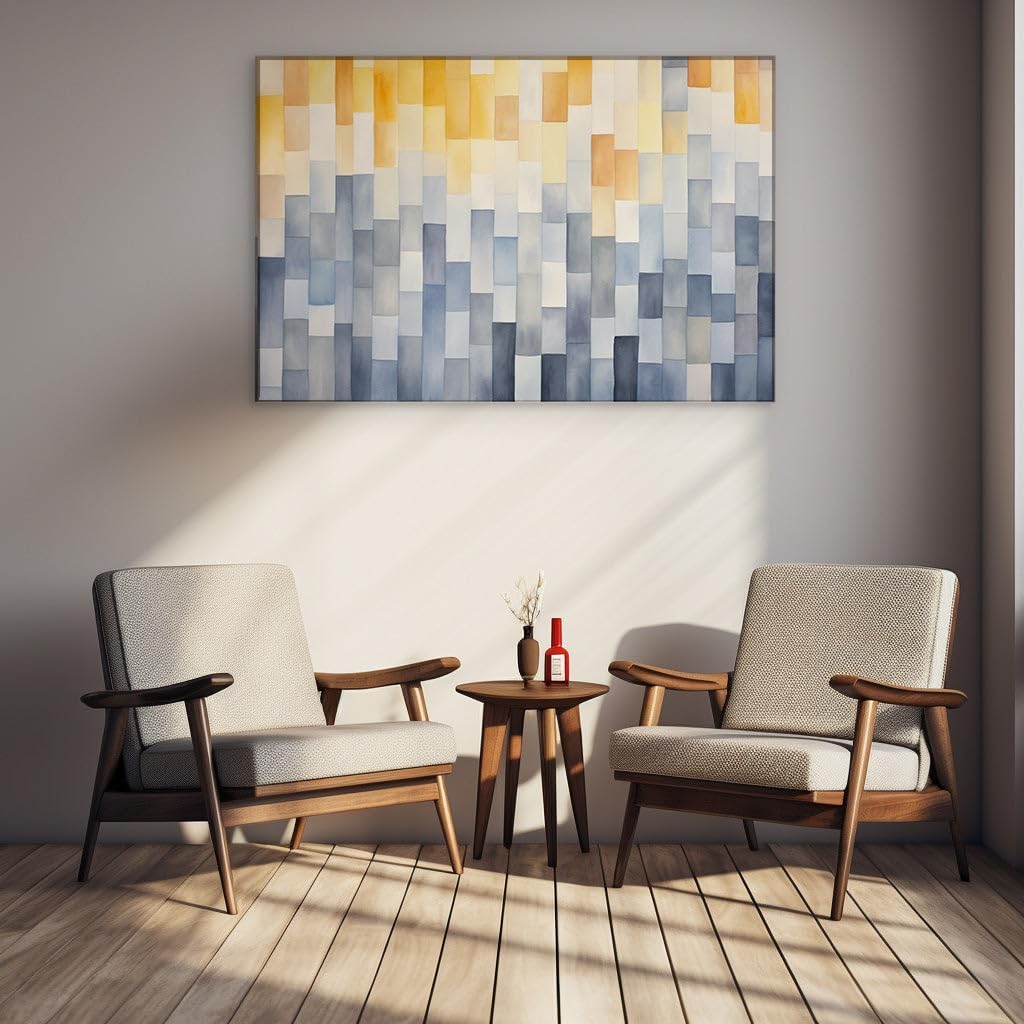Canvas for Living room. Abstract Harmony: Geometric Grace in Watercolor Serenity, 27 x 18 inch Canvas Wall Art - Contemporary Masterpieces - Modern Home Decor