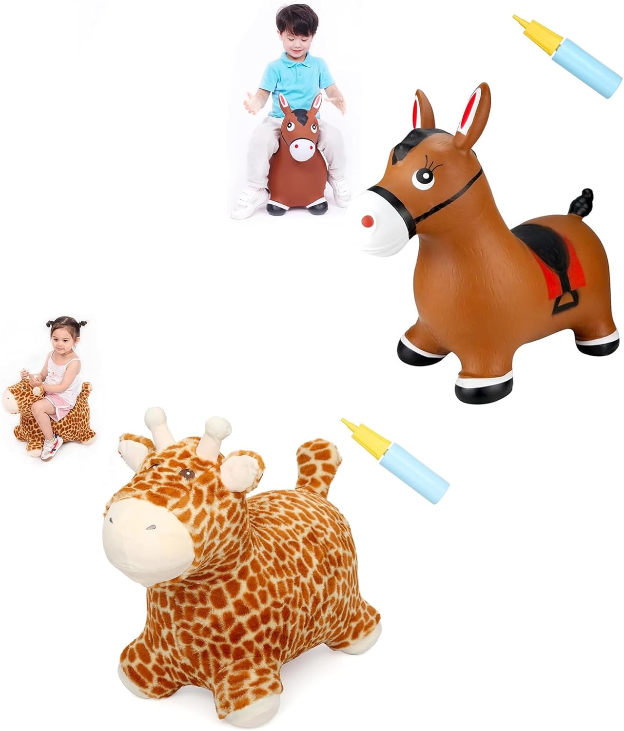 INPANY Giraffe Bouncy Horse Hopper Toddler Brown Plush