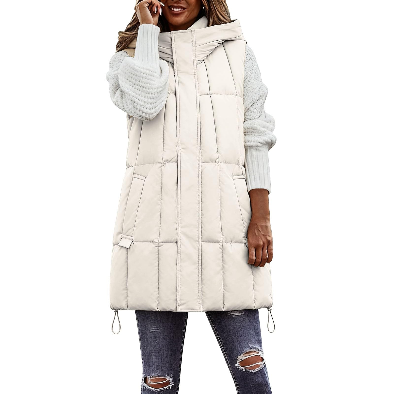 Genérico Chaleco Mujer Largo Invierno acolchado sin mangas chaqueta con cremallera de gran tamaño acolchada talla grande Plumas versátil al Aire Libre