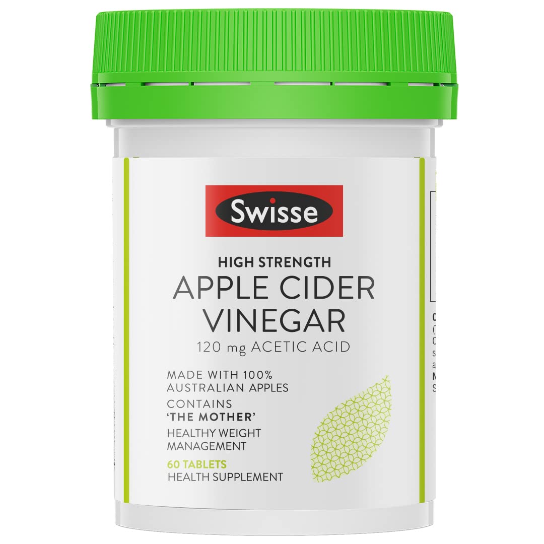 SWISSE High Strength Australian Apple Cider Vinegar with Mother - 120mg Acetic Acid | 100% Australian Apples | Supports Natural Digestion, Metabolism, Weight Management & Immunity | 60 Tablets
