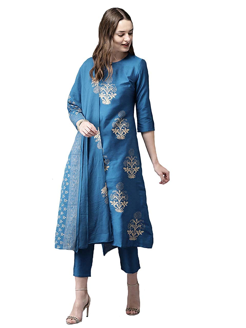 Fashion SAY Women's Crepe Regular Kurta with Pant & Dupatta (Wine)-P