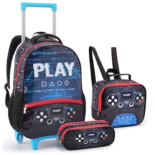 Kit Mochila Escolar Infantil Com Rodinhas Para Menino Pro Player