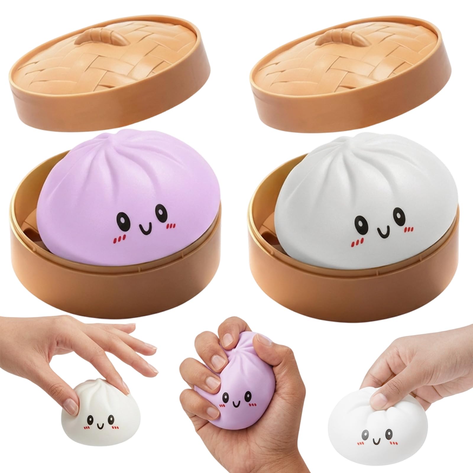 2 PCS Squishy Dumpling, Dumpling Squishy Desktop Ornament for Focus Enhancement, Decor in White and Purple, Nine Centimetre Size for Office and Home Use