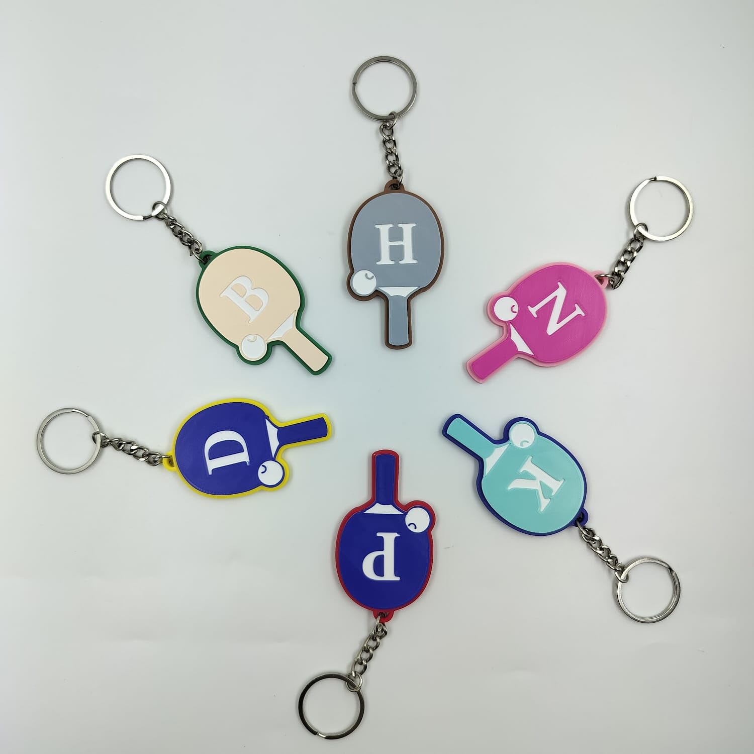 3D Printed Personalized Table Tennis Paddle Keychain with Custom Initial Letter-image-48