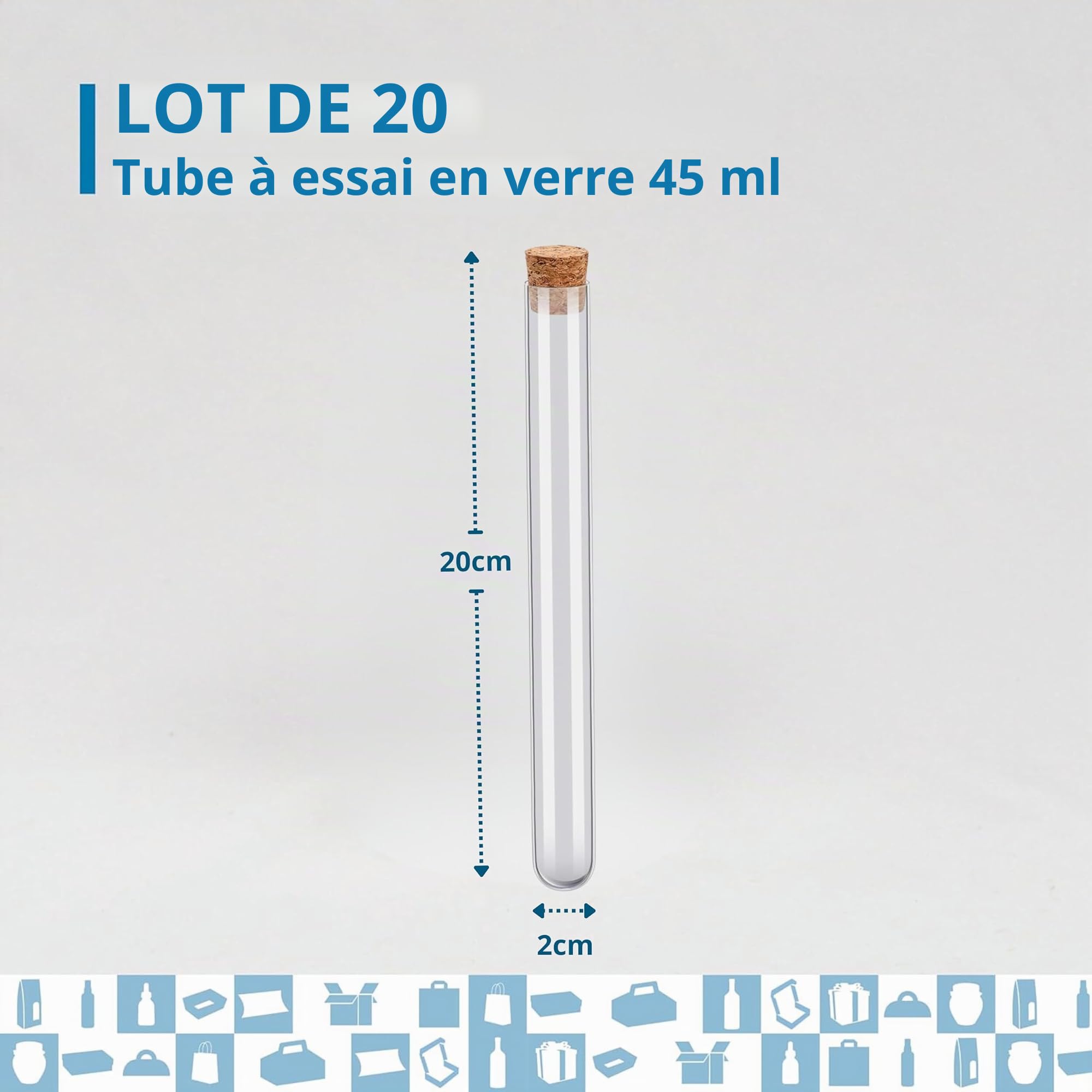 Lot de 20 Tubes à Essai en Verre 45 ml avec Bouchon en Liège – Contenants pour Dragées, Bonbons, Fleurs et Épices | Souvenirs de Mariage | Espirito Rebelde