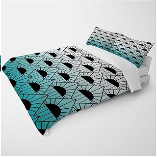 YANFENQI Queen Reversible Duvet Cover White Cyan Teal Gradient Abstract Geometric Lines for Camping Quilt for Kids Teens Adults (Queen,90