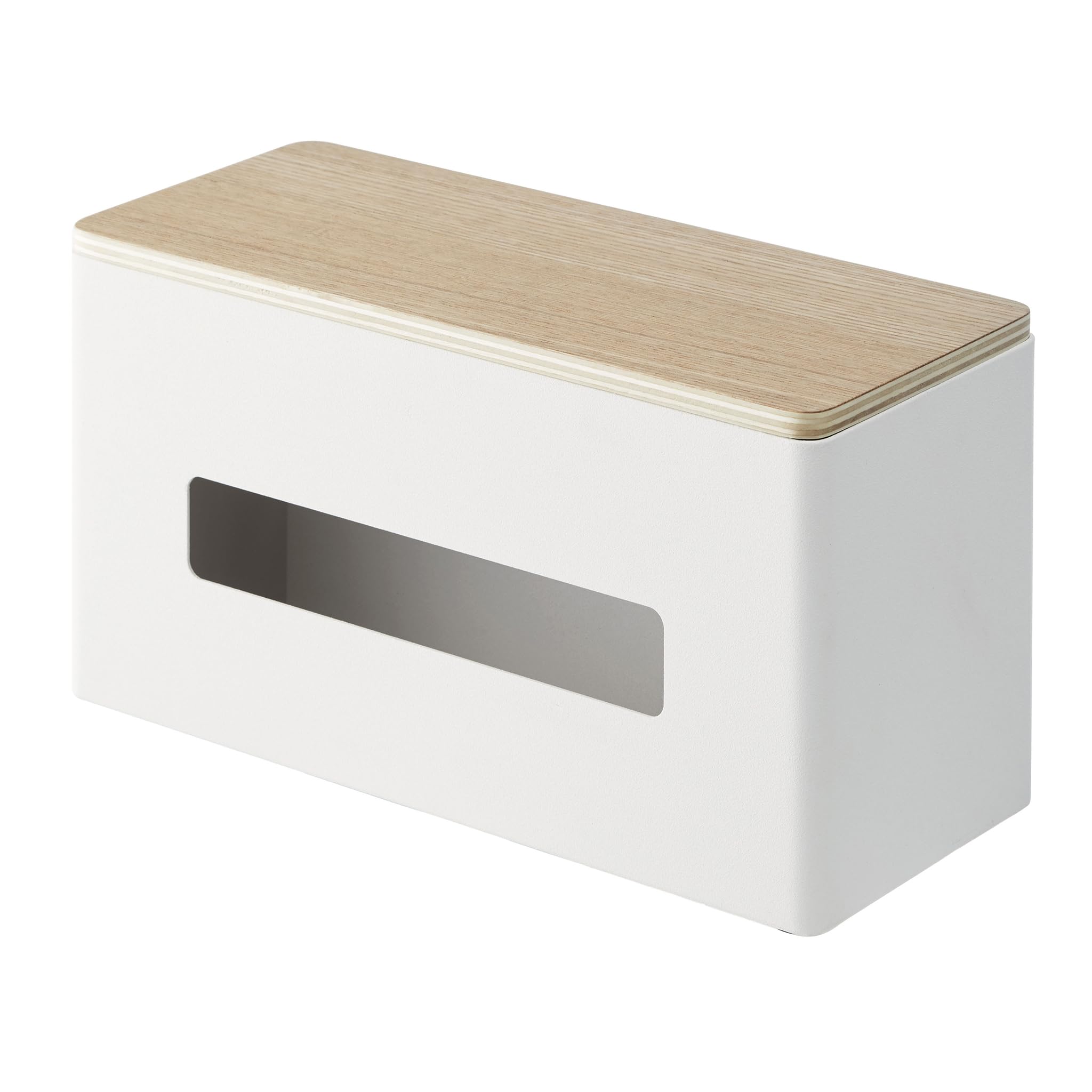 Yamazaki 4766 RIN – Zweiseitige Taschentuchbox, weiß (Stahl/Schichtholz, 26 x 11 x 14 cm)