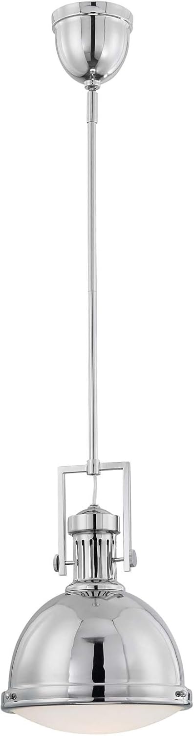 Savoy House 7-730-1-109 Chival Industrial White Opal Etched Glass Pendant, 1-Light 60 Watt, 17" H x 11" W, Polished Nickel