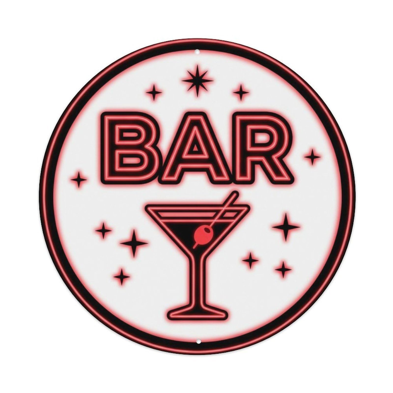 BAR Neon Cocktail Emblem Metal Tin Sign Plaque Wall Decor for Cafe, Club Bar, Office, Home Garden Round Metal Poster 8x8Inch