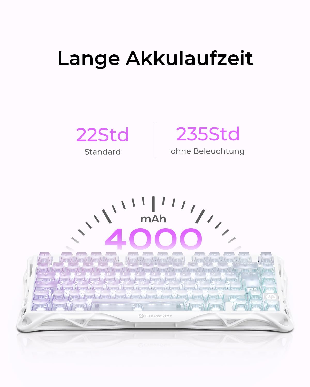 GravaStar Mercury K1 Lite 75% Gaming Tastatur, QWERTZ Kabellos, 2,4GHz/Bluetooth/Kabel Tri-Mode, Gasket Hot Swap Mechanisch, RGB Beleuchtung - Crystal Aurora