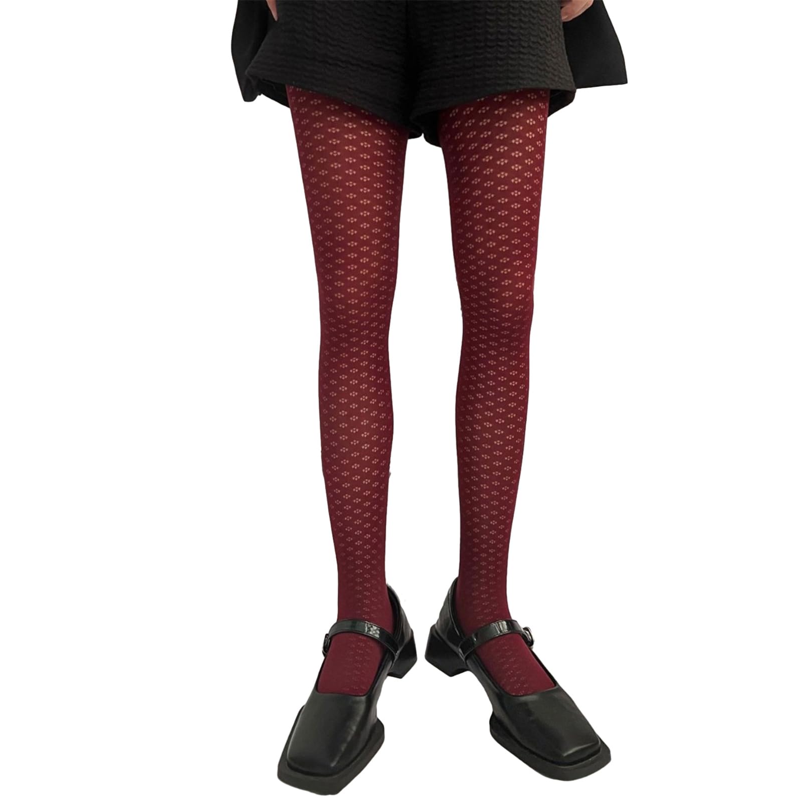 Alloneslife Unisex Burgundy Women's Patterned Tights Fishnet Stockings Pantyhose Stockings Leggings For Party Club(Burgundy)