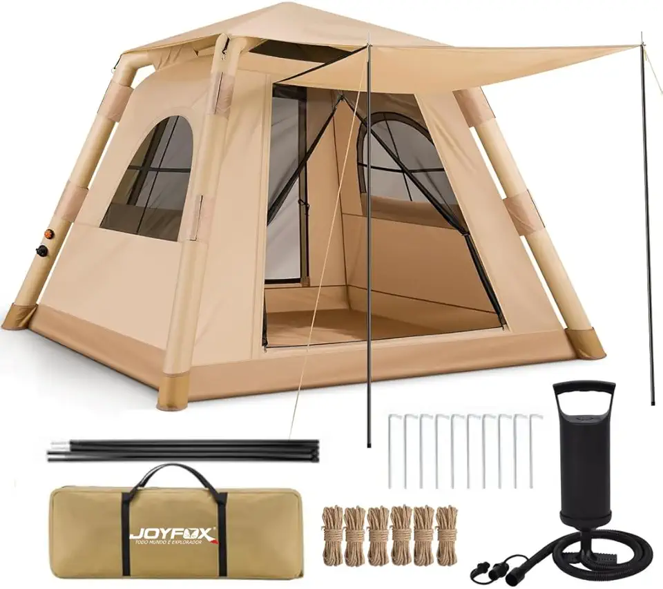 Joyfox Barraca de acampamento inflável para 3-4 pessoas, montagem rápida com colunas de PVC de 10cm, Oxford 300D de alta resistência, à prova de furos e explosão (220x220x170cm)