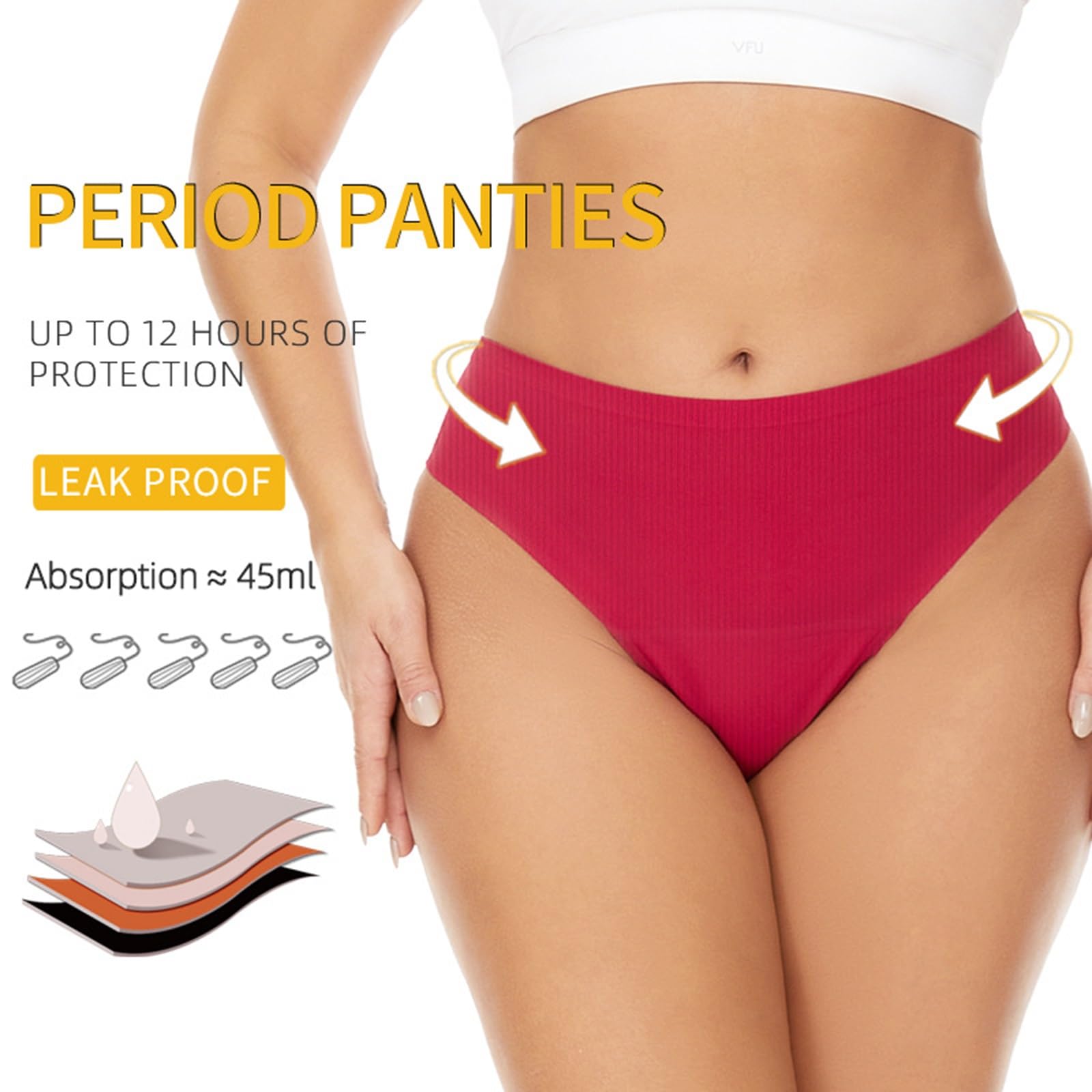 Pack de 5 Bragas Menstruales Mujer Cintura Alta Braga Menstrual Algodón Ropa Interior Protección
