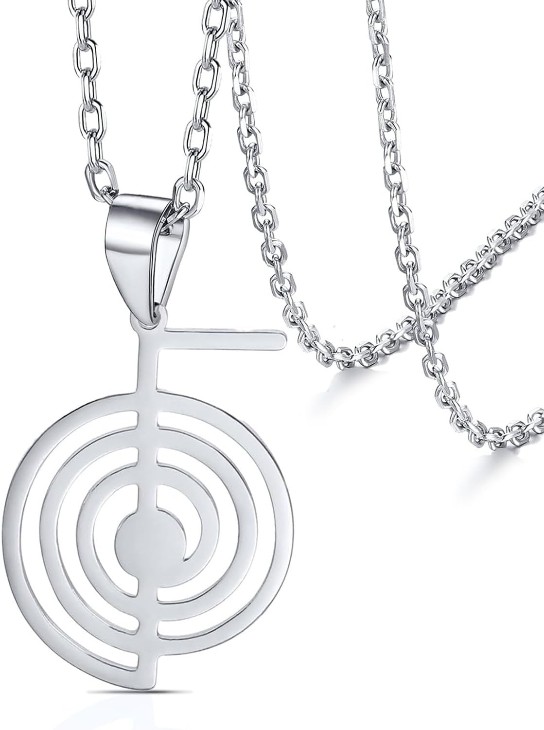 Eouyt Cho Ku Rei Reiki Necklace Sacred Geometry Healing Symbol Pendant with Drop Earrings Set for Meditation Yoga Protection Amulet Jewelry, Silver Cho Ku Rei Necklace
