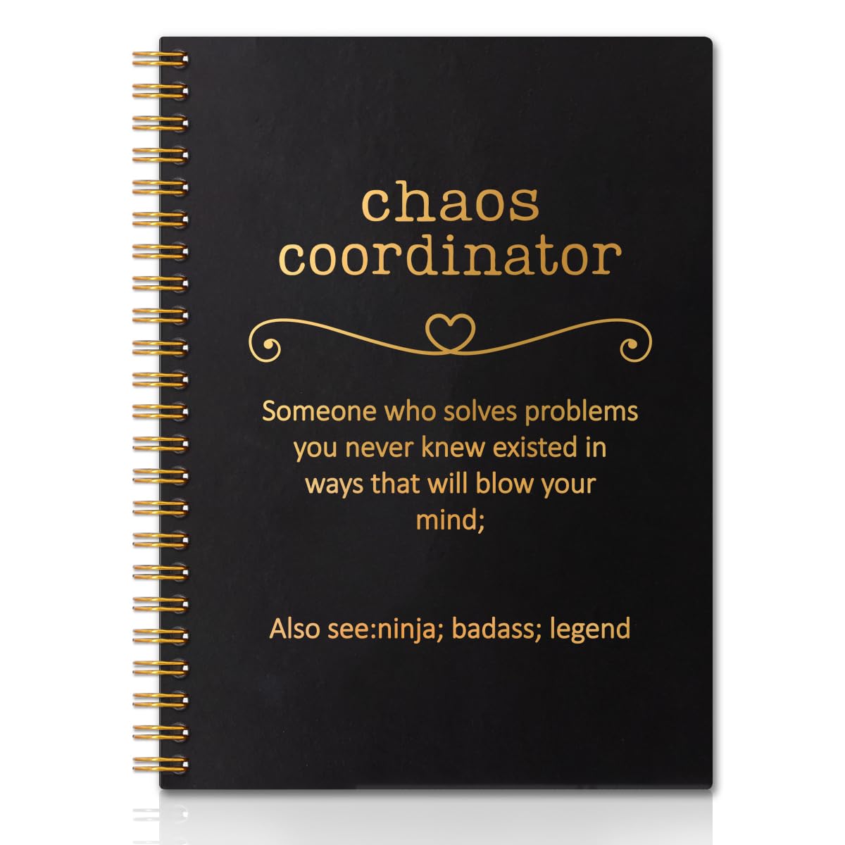 QYUVK Chaos Coordinator Black Golden Hardcover Spiral Notebooks, Chaos Coordinator Notebook, Employee Appreciation Gifts, Thank You Gift for Coworker, Unique Office Gift Idea for Women Man Coworker