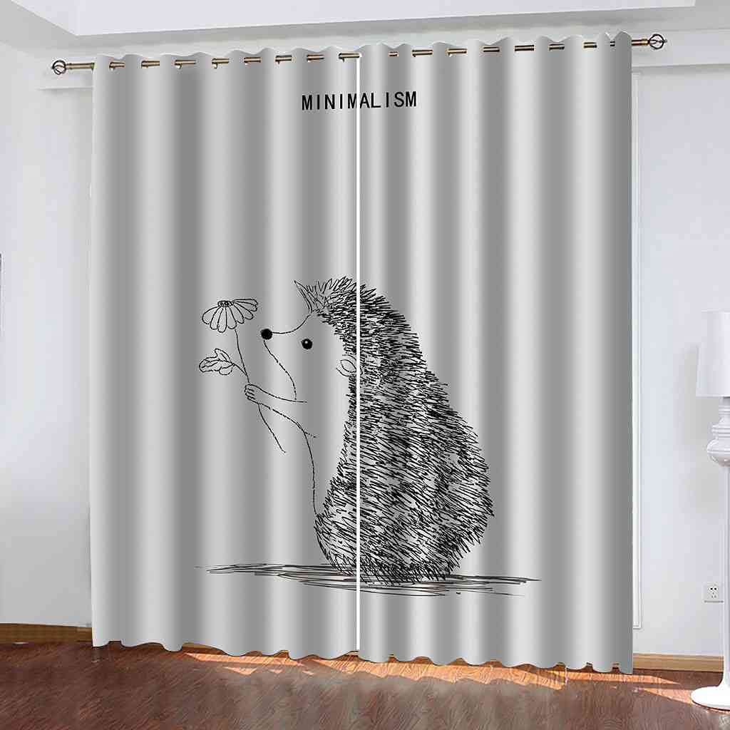 Rideaux occultants d'enfant 3D hérisson thermique phonique grand format pour chambre et salon