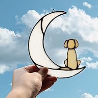 Vista 2 de BOXCASA Regalo de condolencias para perros con vitrales en la luna, regalos conmemorativos para perros amarillos para pérdida de mascotas, regalos