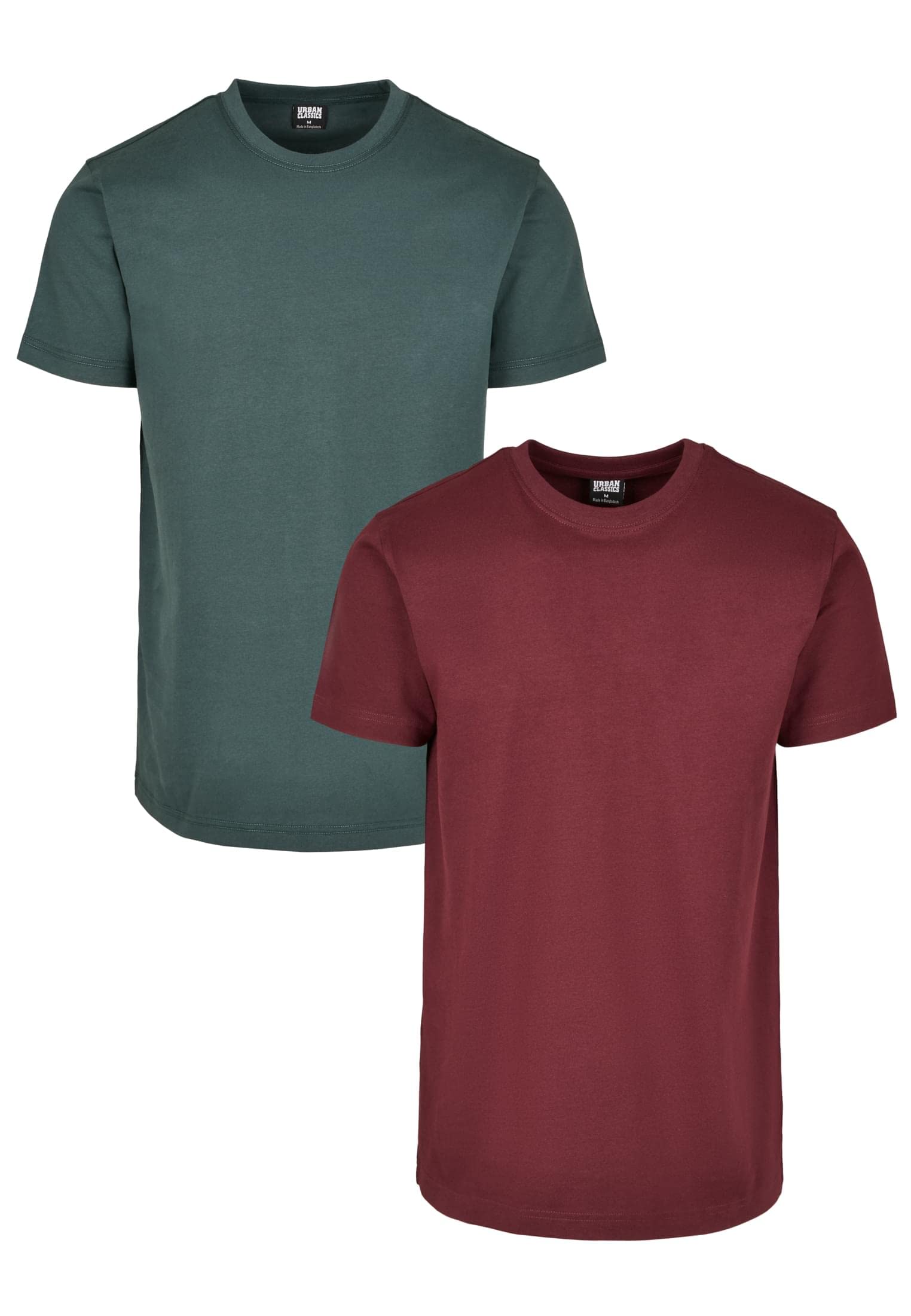 Urban ClassicsMens Basic Tee Regular Fit Short Sleeves T-Shirt 2 Pieces, Bottle Green/Redwine, M