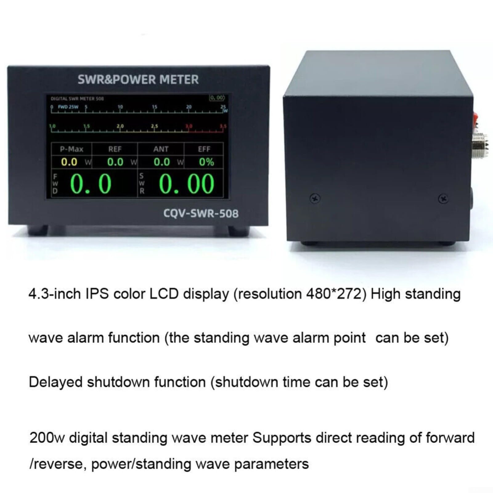 CQV SWR 508 1.8-54Mhz SWR Medidor de potencia 200W Medidor digital de onda estacionaria Medidor de onda estacionaria de onda corta con pantalla LCD