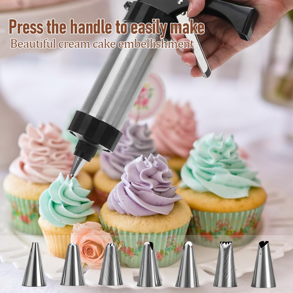 RANJIMA Spara Biscotti Set per Pasticceria, Macchina Biscotti Manuale con 16 Stencil in Acciaio Inox, Pressa per Biscotti di Forma per Creare Biscotti di Zucchero, Churros e Pasta Frolla