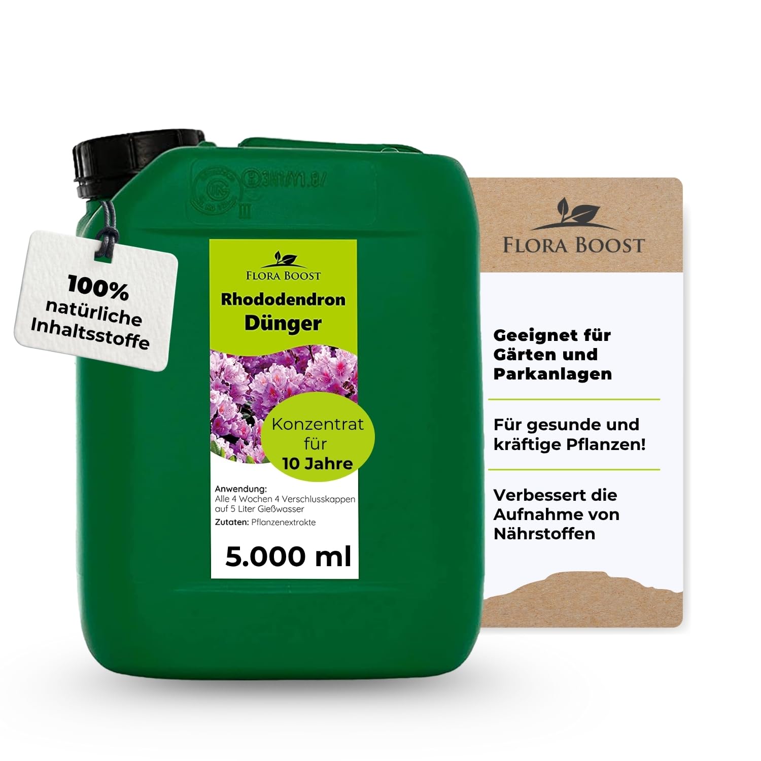 Konfitee Flora Boost Rhododendron Dünger 5000ml - Für bis zu 1000L Gießwasser - Blumendünger für Rhododendron Pflanzen - Flüssiger Blatt- & Wurzeldünger - 100% natürlicher Pflanzendünger