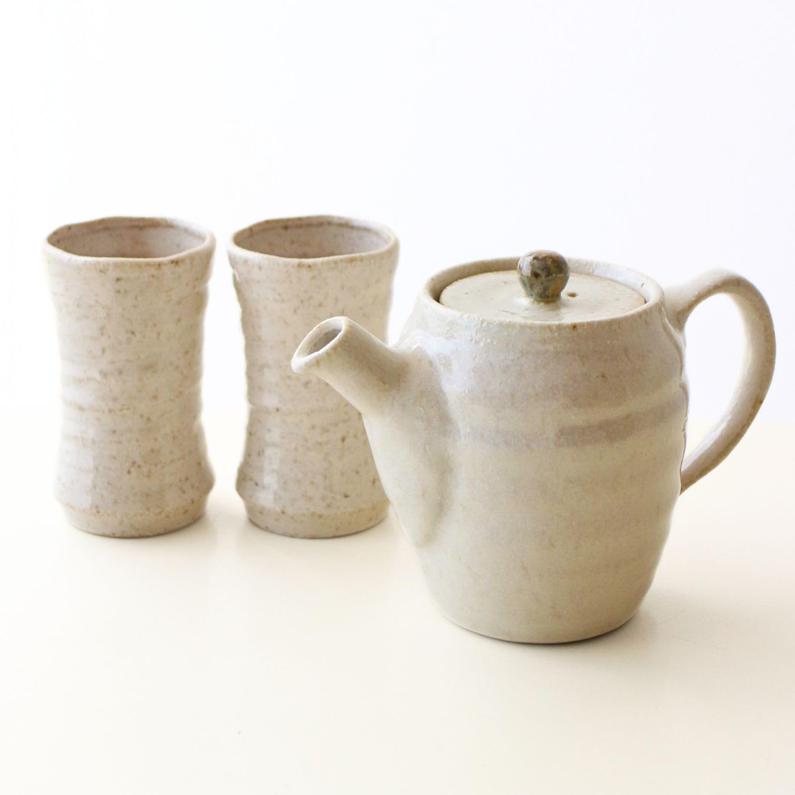 Mino Ware Kyusu Teapot and Yunomi Cup Set Cream Porcelain Japan