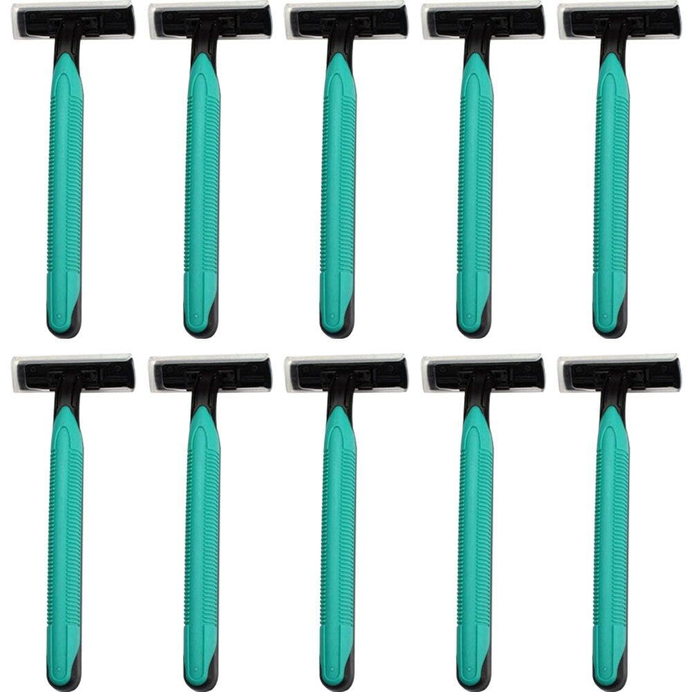 Sanfly Men's Green Razor 10Pcs Portable Manual Beard Trimmer Disposable Shaving Razors Shaver With Long Handle Safety Razor For Travel Hotel