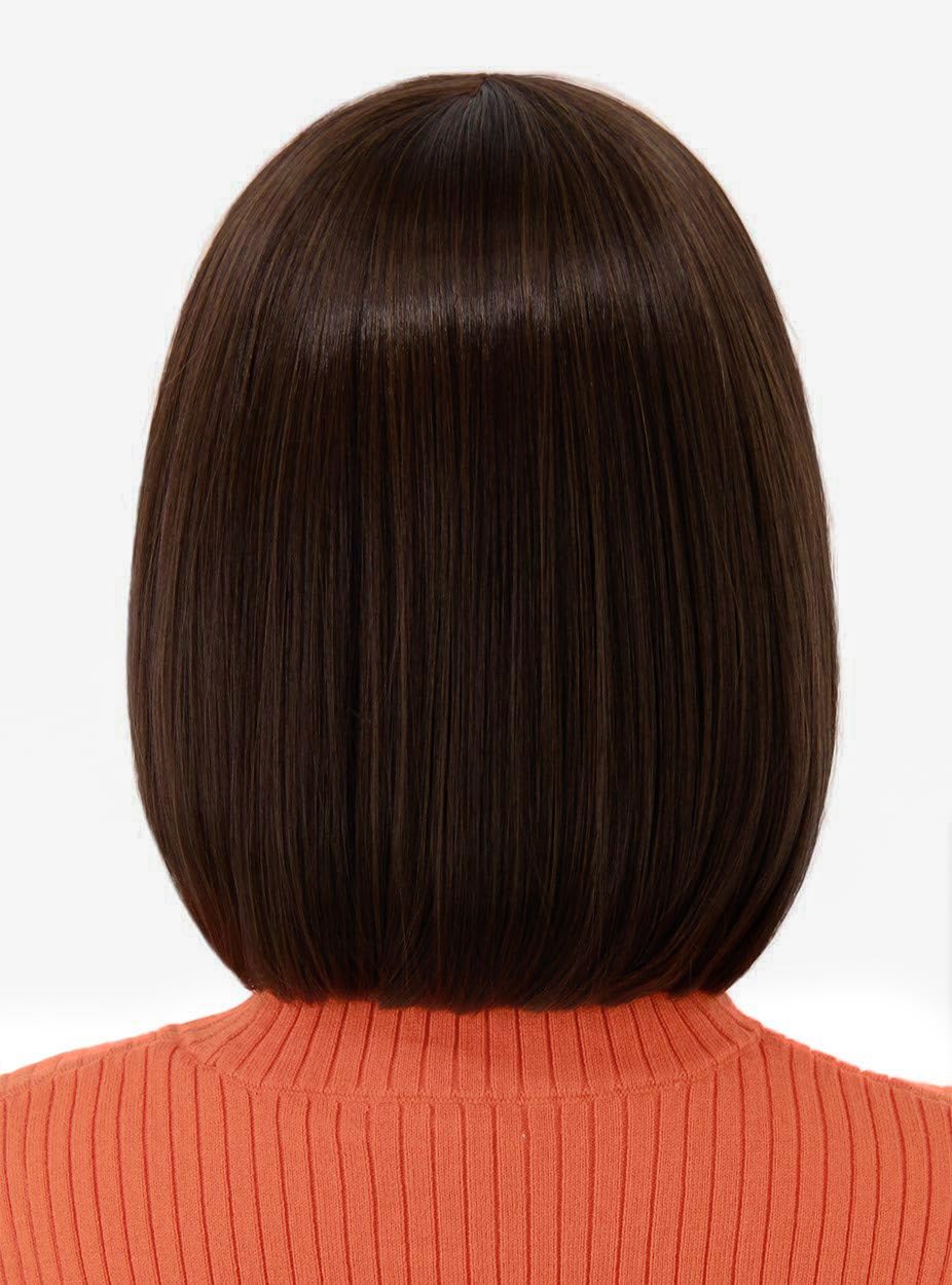 PORSMEER Brown Bob Wigs for Velma Costume Women with 1*Black Glasses Short Bob Hair Wig with Bangs Natural Cute Synthetic Colorful Wigs for Party Halloween - Image 3