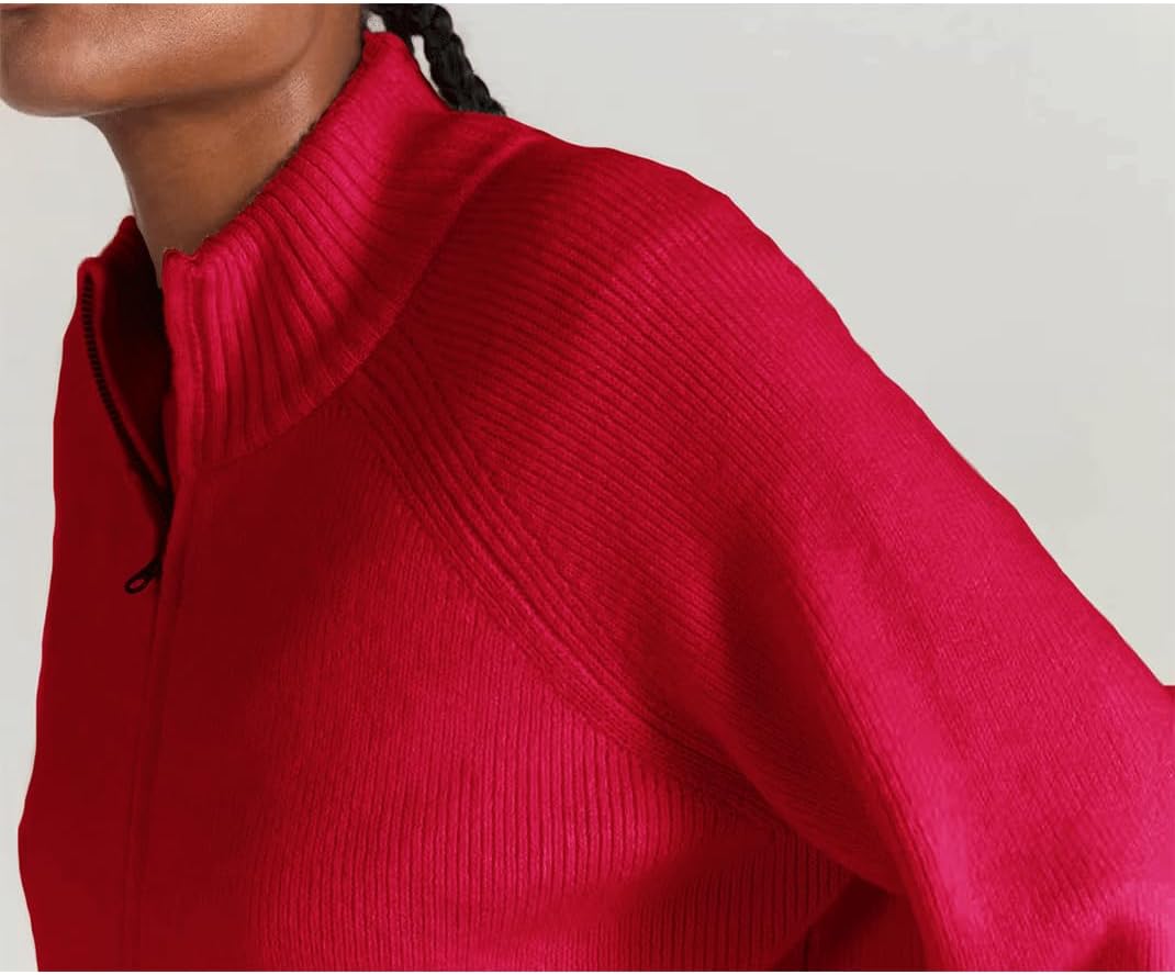 Haellun Zip Up Sweaters for Women Double Zipper Open Front Cardigan Sweater Ribbed Knit Coats with Pockets - Image 7