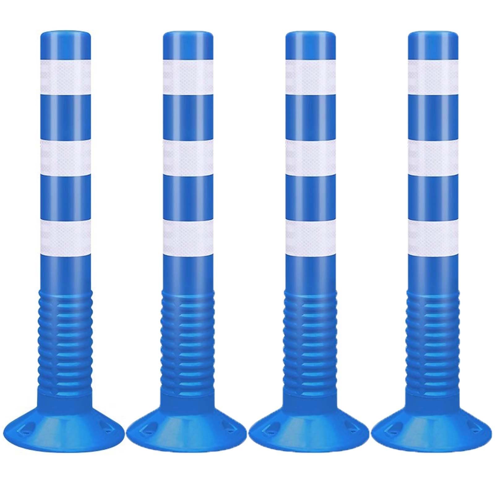 SaryEdge Traffic Safety Bollards with Reflective Bands - Durable Plastic Parking Barriers for Driveway and Road Delineation,Blue-4pcs,Blue-4pcs