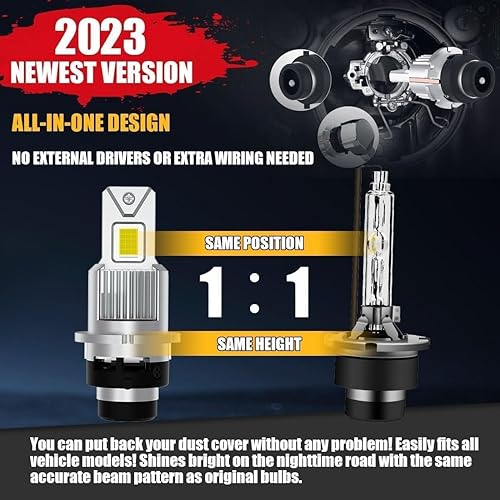 Miniatura 8 de Bombilla LED para faros delanteros D1R D1S mejorada 2023, 120 W de alta potencia, 24000 lm + 600% de brillo, blanco frío de 6500 K, haz alto y bajo,