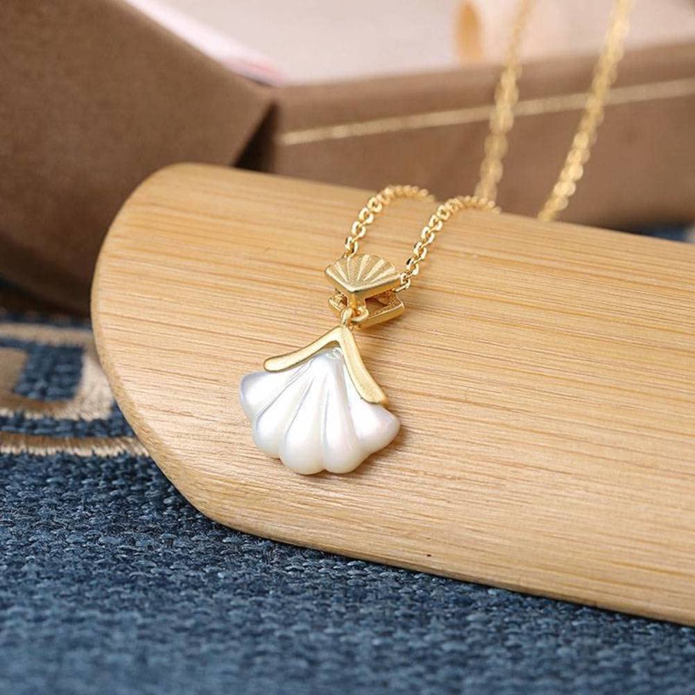 S925 Sterling Silver Necklace for Women White Pearl Shells Pendant