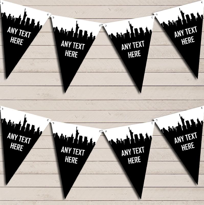 Fingerprint Designs Black & White New York Skyline Personalised Birthday Party Bunting - Hanging Party Decoration - Birthday Party Banner Garland | Decorative Party Supplies