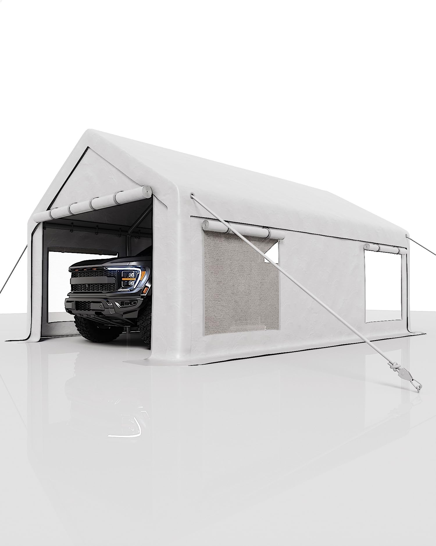 12X20 ft Carport, Portable Carport with 4 Roll-Up Windows,Doors,Car Port with 200g PE Tarp for Car Boat Truck Motorcycle, Waterproof &amp; UV Protected, Anti-Snow Portable Garage Kit Tent,Khaki