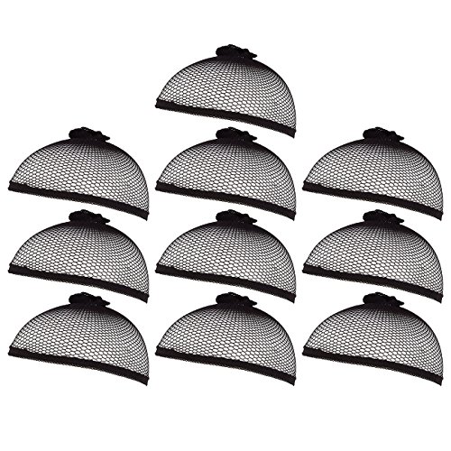 Pack of 10 Mesh Wig Caps - Stocking Cap - Wig Liner - Mesh Dome - One Size Fits Most, Black