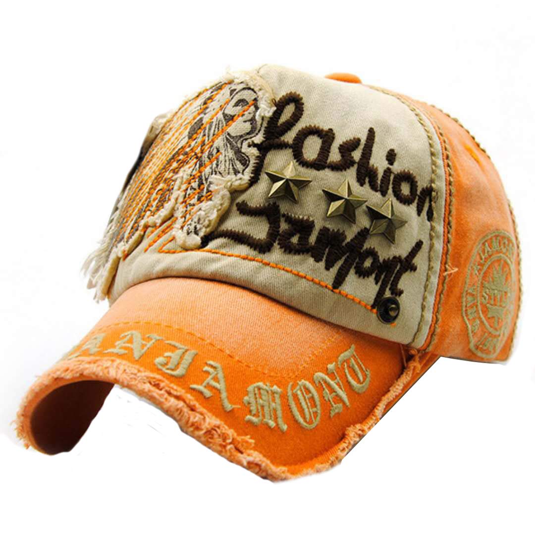 Chennuo Men's Orange Vintage Distressed Baseball Cap Snapback Trucker Hat Casual Fashion Cap (Orange)