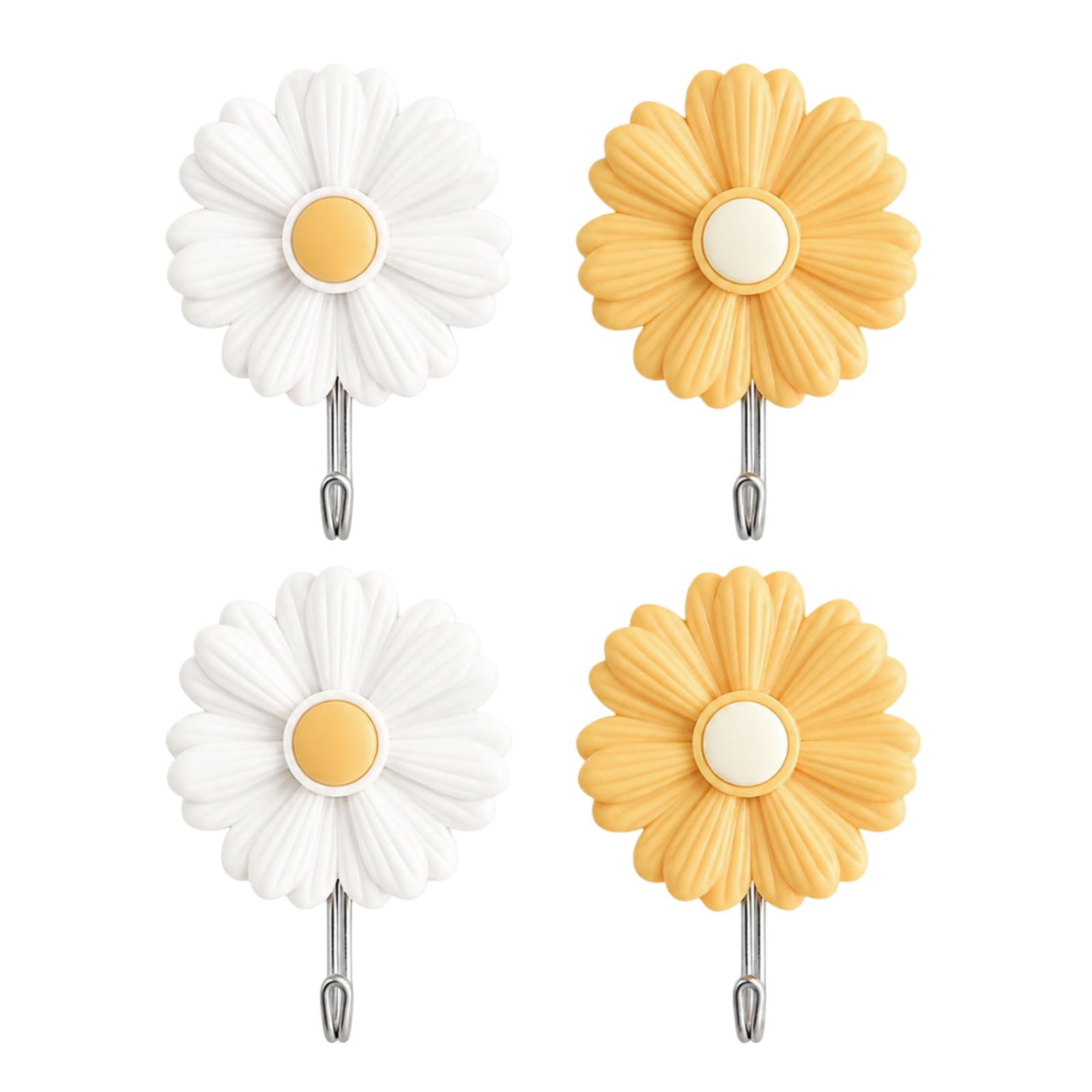 QIHAWN 4Pcs Daisy Adhesive Wall Hooks Decorative Flower Hooks for Home