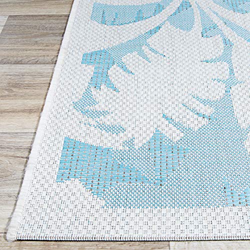 Couristan Monaco Indoor Outdoor Area Rug – Coastal Flora 2' x 3'7" in Ivory Turquoise – Flatwoven, Hose Washable, Pet Friendly Rug for Patio, Porch and Home Decor - Image 5