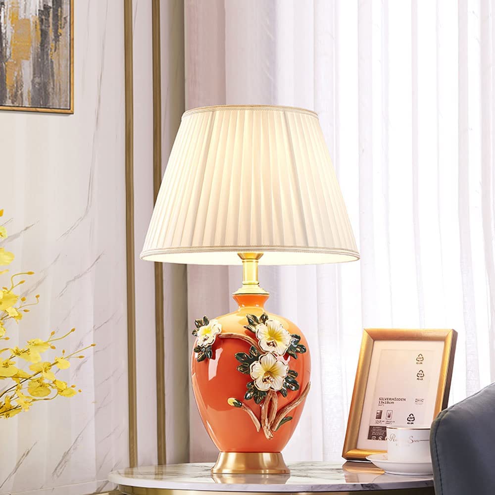 Lampa biurkowa, lampa stołowa Lampki nocne Pomarańczowe ceramiczne mosiężne lampy stołowe Ręcznie ugniatany kwiat Szkliwiony stolik nocny Podstawa lampy do czytania Sypialnia Salon Lampy stołowe do