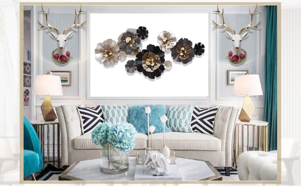 Image of ZOVE Metal Flower 3D Design Blossoming Flower Wall Decor Perfect for Living Room /Hotel /Restaurant /Bedroom (Multcolor, 47 X 23 INCH)