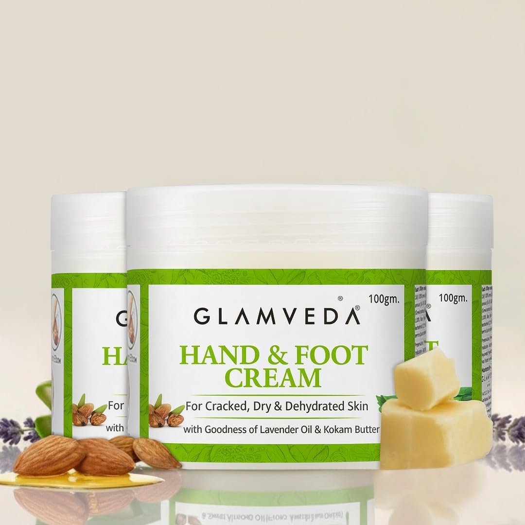 Glam'veda Hand & Foot Cream for Dry, Rough Hands & Heels | Deep Moisturizing & Nourishing Care | Fast-Absorbing, Non-Greasy | 100 g (3pack)