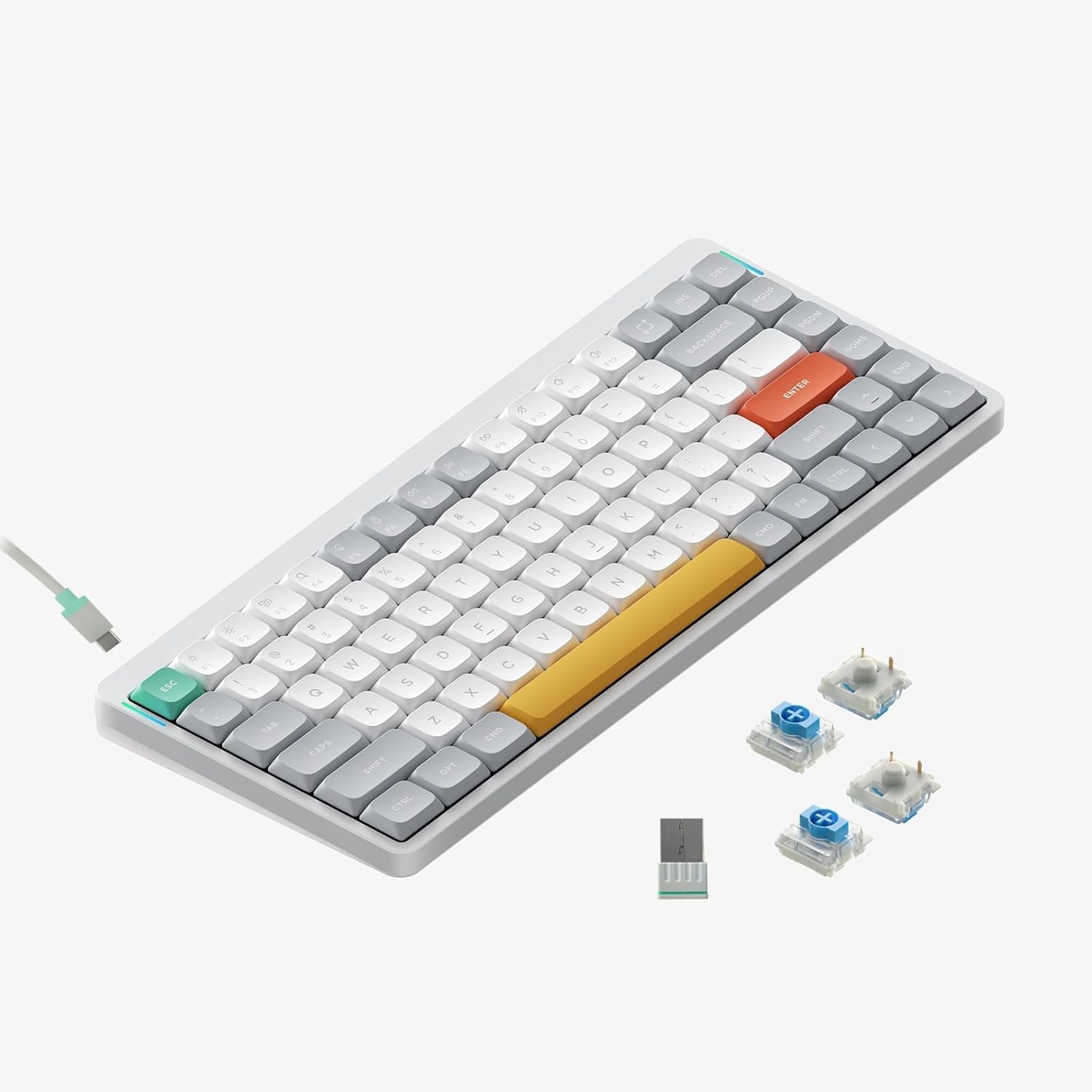 nuphy Air75 V2 Portable 75% Mechanical Keyboard,Wireless Keyboard,Supports Bluetooth/2.4G/USB-C RGB Bluetooth Keyboards,Compatible with Windows/Mac OS/Linux Systems White-Gateron Blue Switch