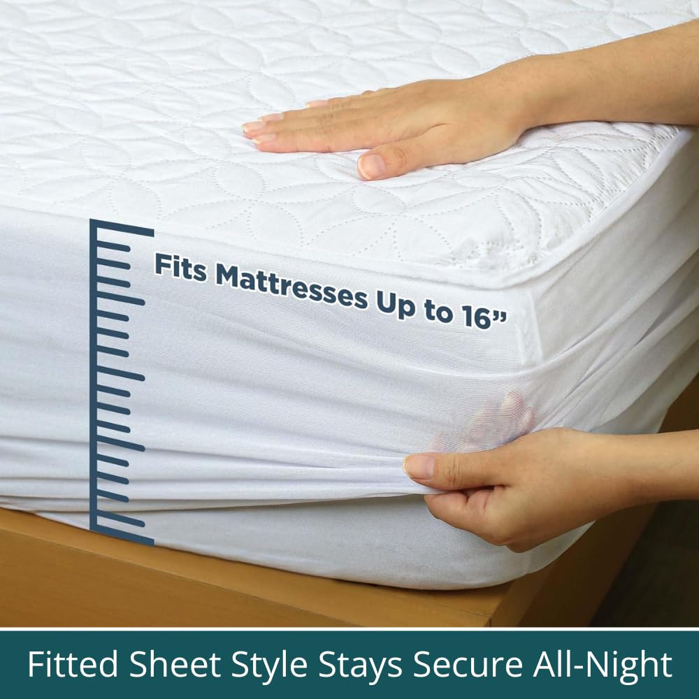 Queen Size Mattress Protector Waterproof Mattress Cover - Fitted with Stretchable 18 inches Deep Pockets - Soft Breathable, Noiseless, Washable Bed Cover
