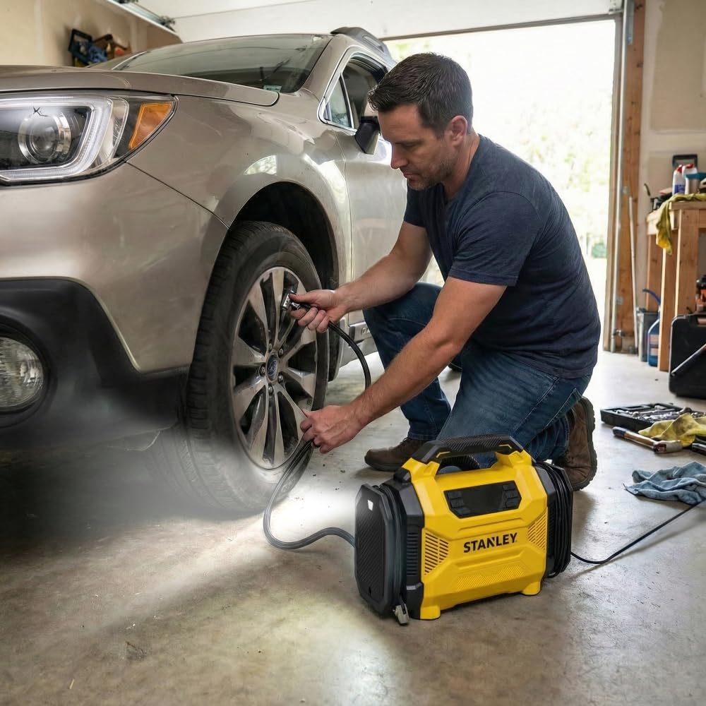 Stanley SXIF3501 Dijital Lastik Şişirme Pompası, 12V/220V, 150 PSI, LED Lambalı, Siyah