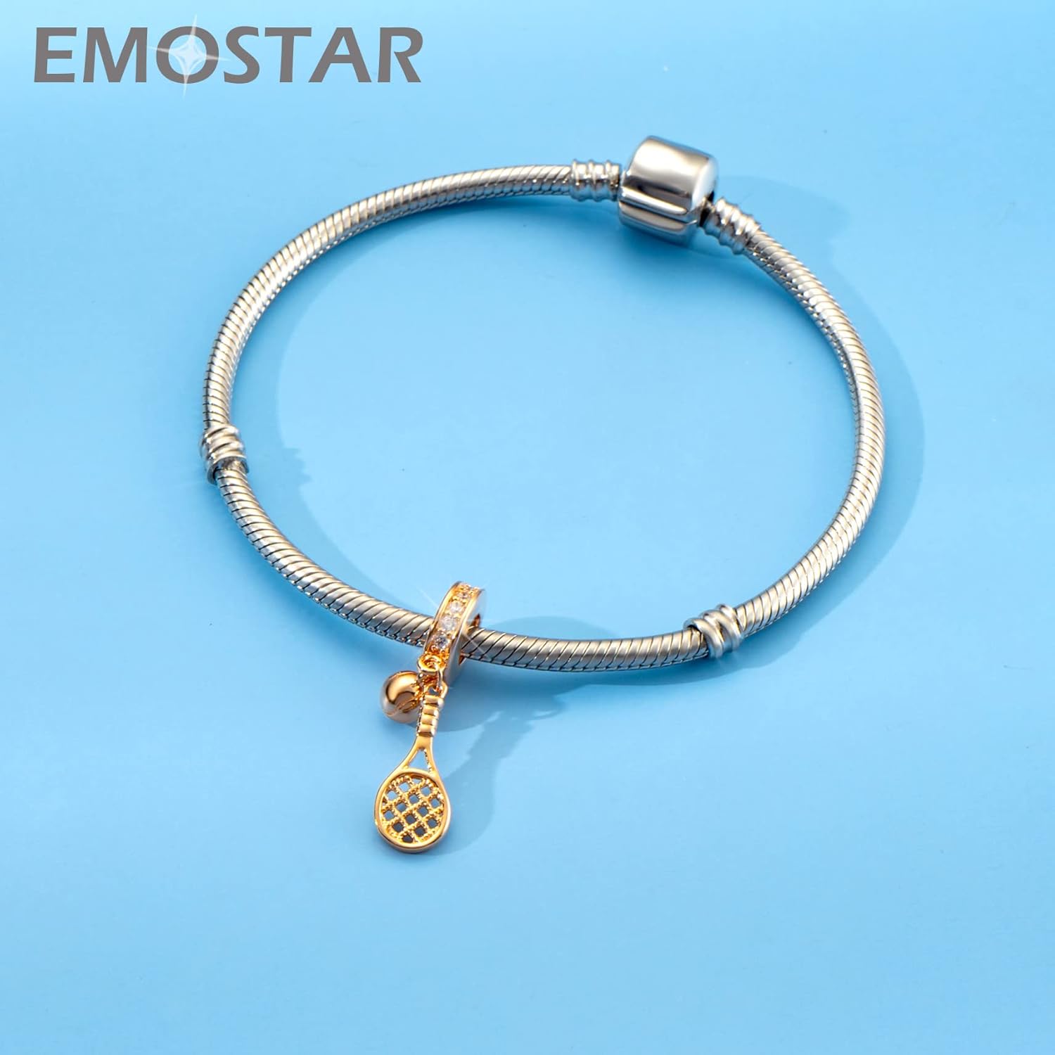 EMOSTAR Sparkling High Heel Shoe with Bowknot Pendant, Heart with Music Notes Dangle Guitar Charms, Badminton Tennis Racket Sports Beads in 925 Sterling Silver, fits Music Lover/European DIY Bracelet