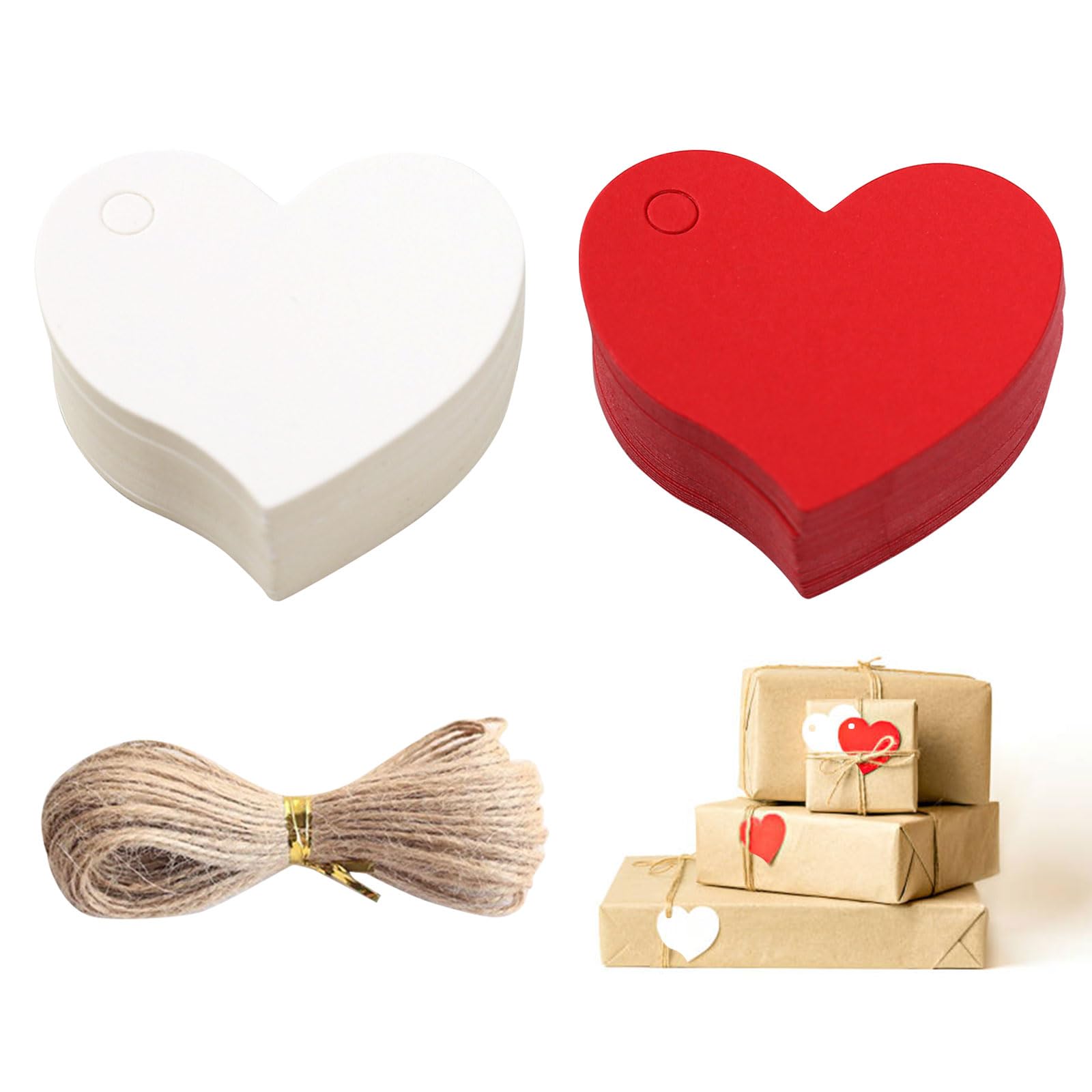 200 Etichette Regalo A Forma Di Cuore Con Corda Di Canapa – Rosse E Rosa, 6x6 Cm, Per Matrimoni, San Valentino E Fai Da Te - 2