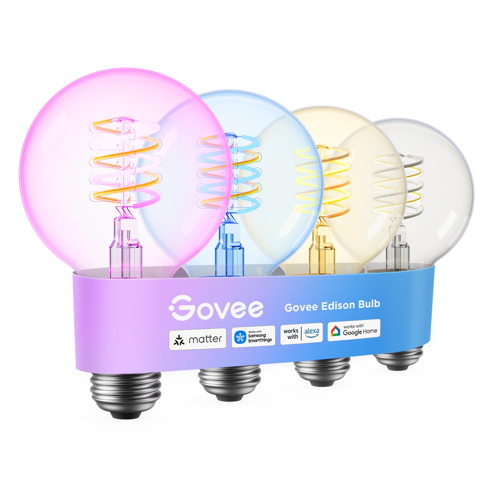Govee Edison Bulbs, Smart Vintage Light Bulbs, RGBWW Color Changing and Tunable White, Compatible with Matter, Alexa & Google Assistant, G25 Vanity Light Bulb for Living Room Kitchen E26 Base 4 Pack