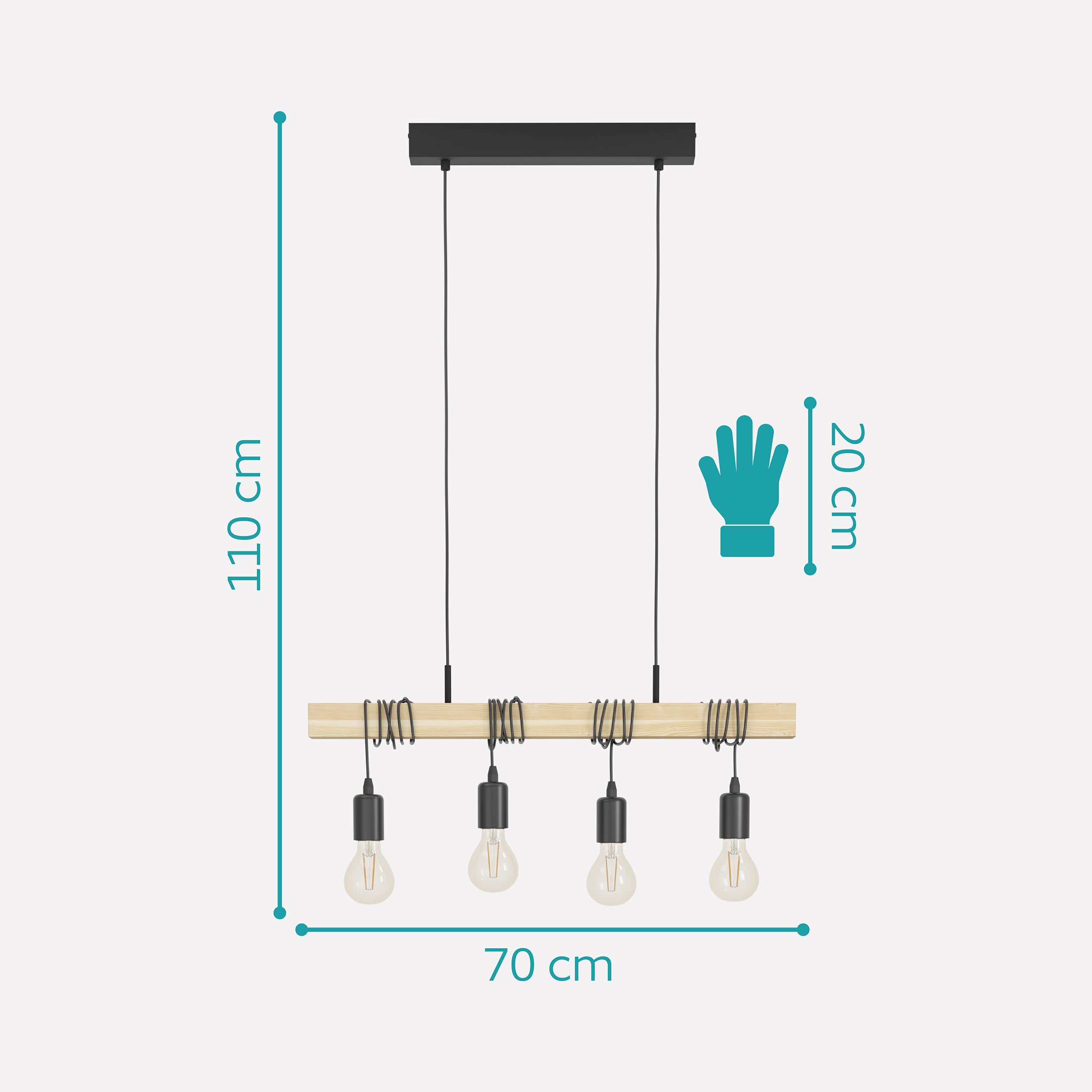 Eglo Suspension en bois vintage TOWNSHEND, lampe de salle à manger rétro | luminaire rétro et industriel à 3 lampes, douille E27, lustre en acier Ø 31 cm, certifié FSC